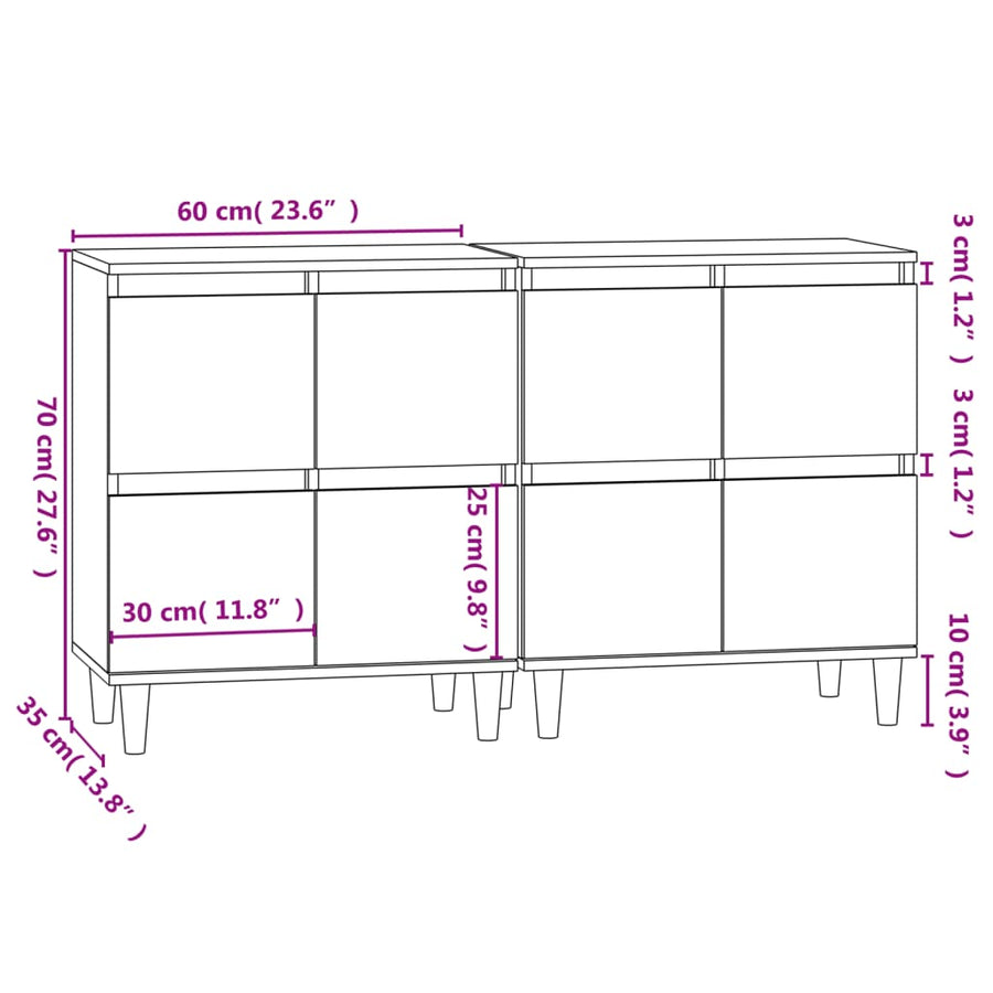 Dressoirs 2 St 60X35X70 Cm Bewerkt Hout Wit