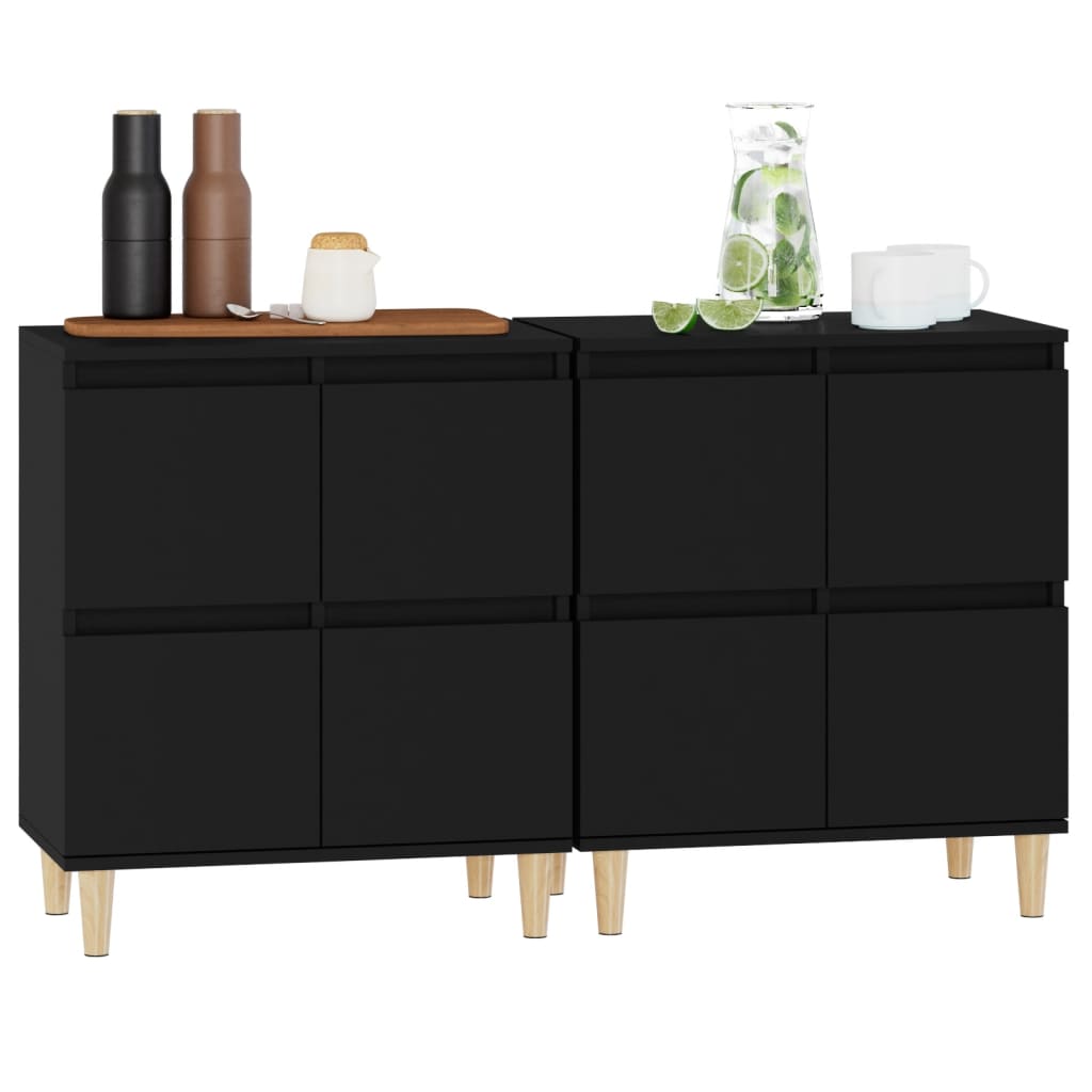 Dressoirs 2 St 60X35X70 Cm Bewerkt Hout Zwart