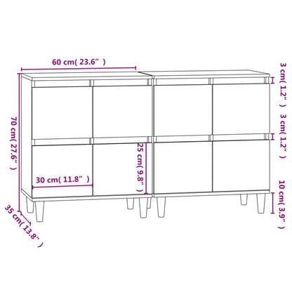 Dressoirs 2 St 60X35X70 Cm Bewerkt Hout Zwart