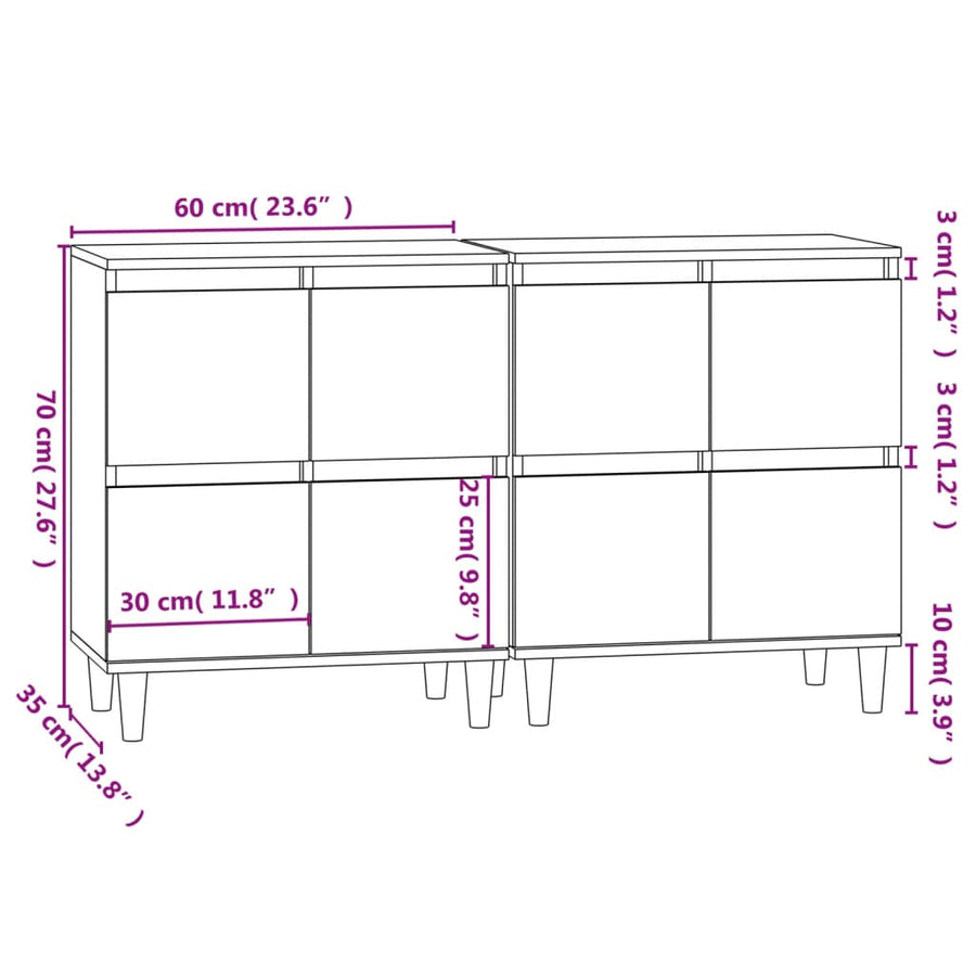Dressoirs 2 St 60X35X70 Cm Bewerkt Hout Zwart