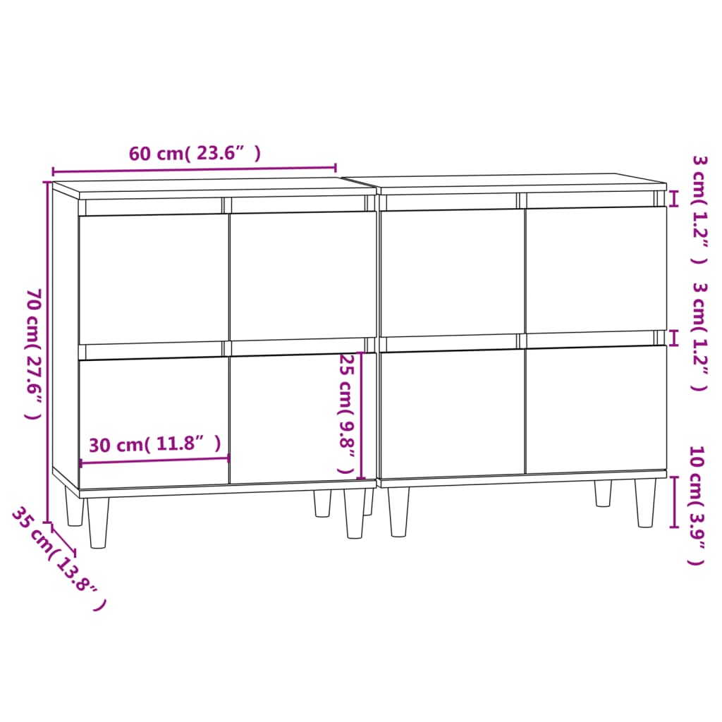 Dressoirs 2 St 60X35X70 Cm Bewerkt Hout Betongrijs