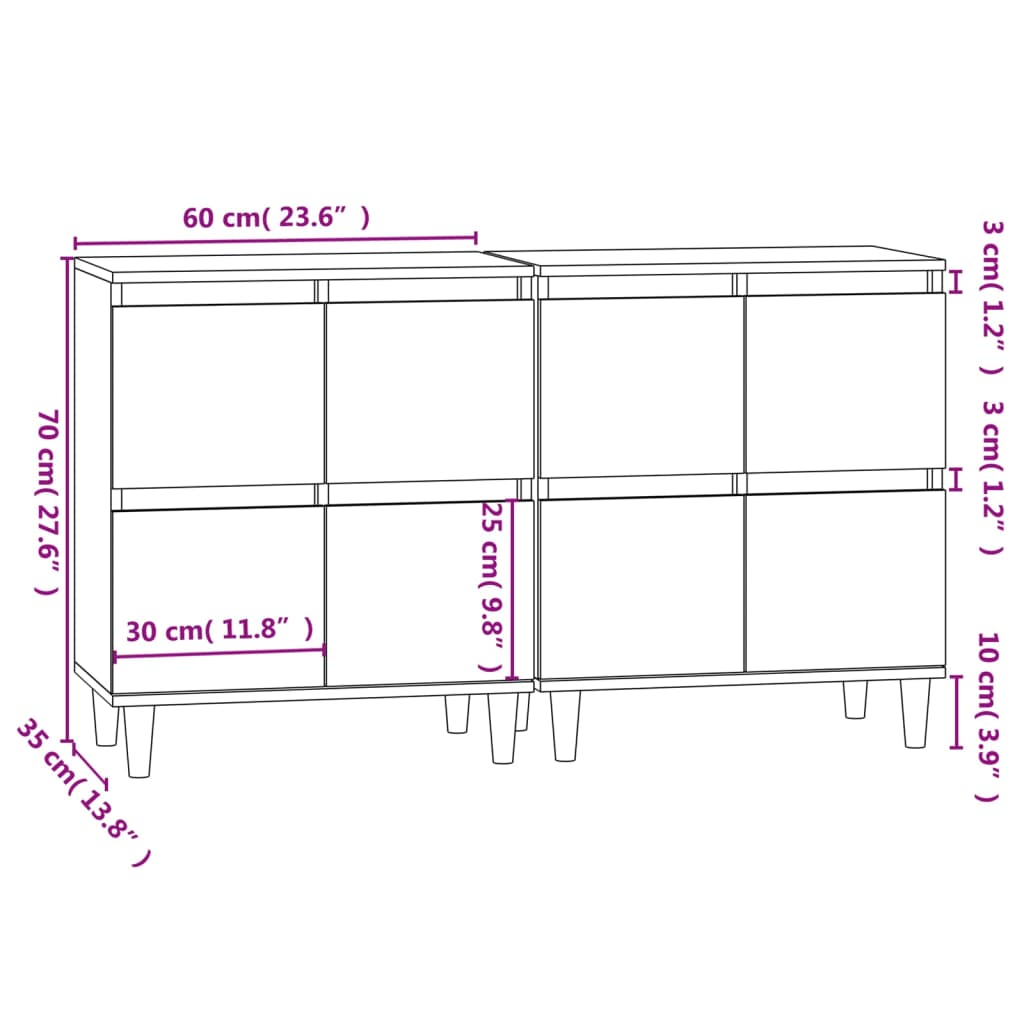 Dressoirs 2 St 60X35X70 Cm Bewerkt Hout Gerookt Eikenkleurig