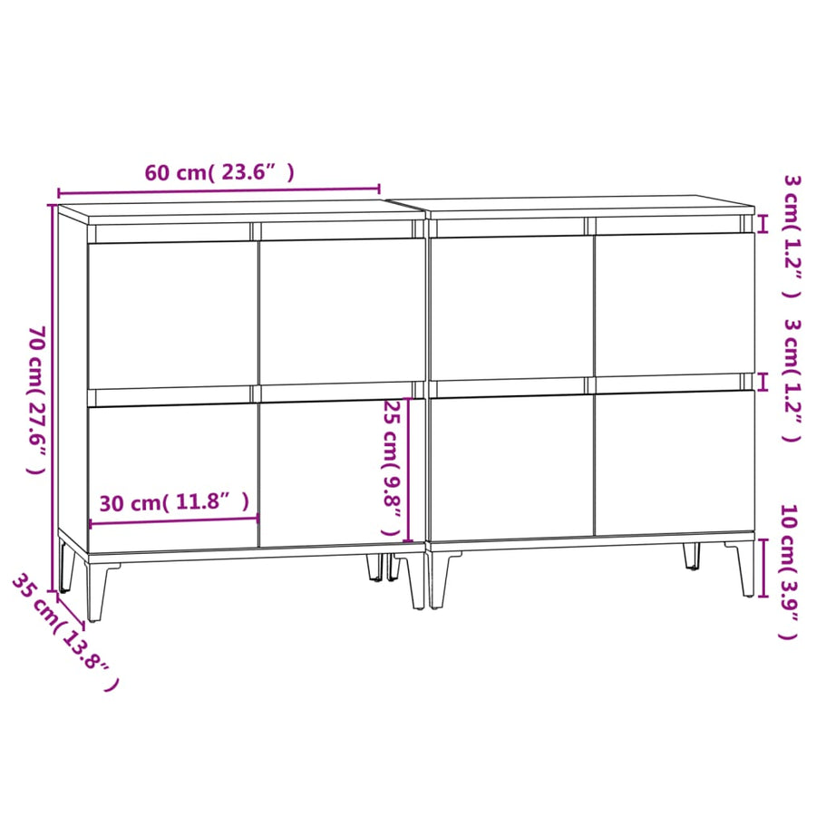 Dressoirs 2 St 60X35X70 Cm Bewerkt Hout Gerookt Eikenkleurig