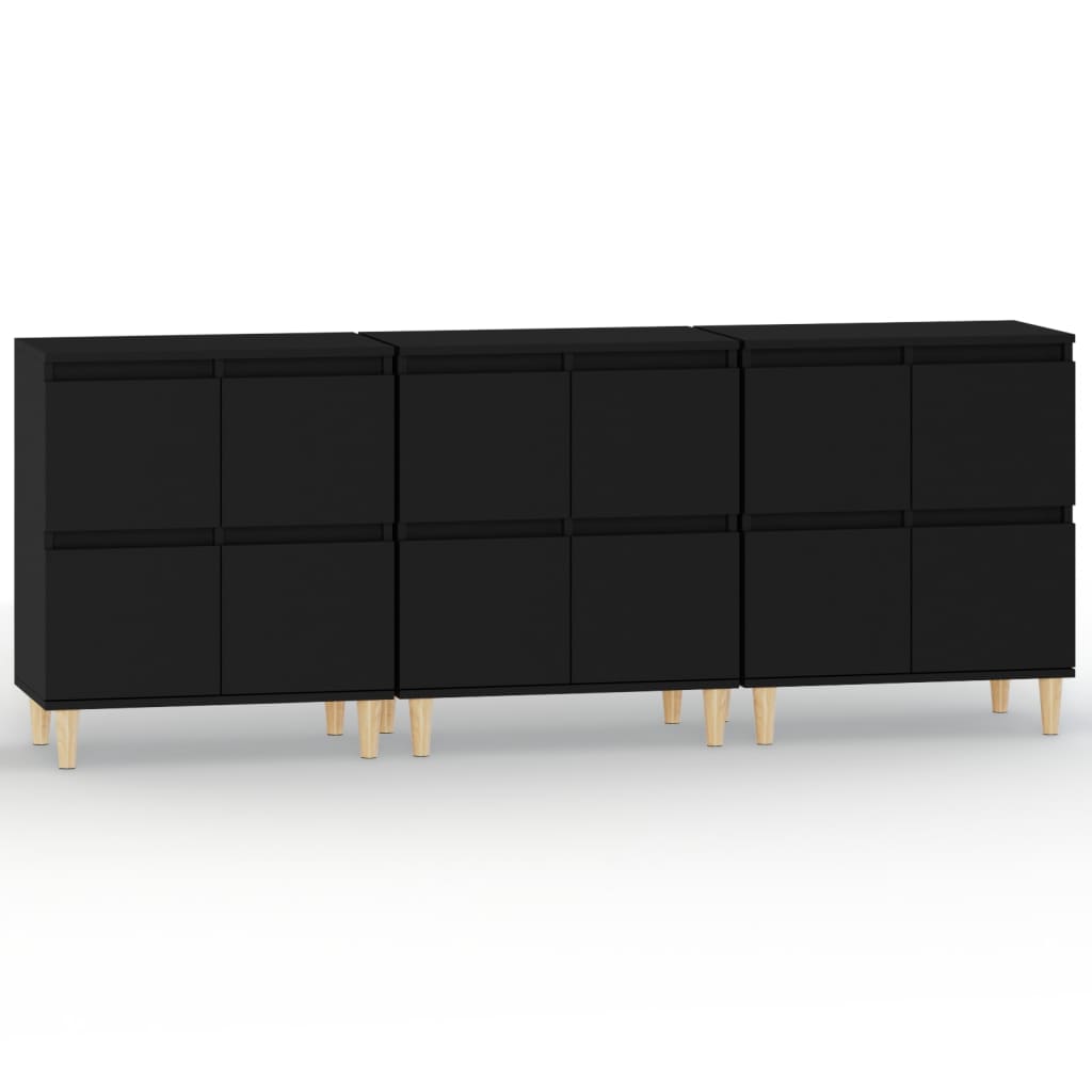 Dressoirs 3 St 60X35X70 Cm Bewerkt Hout Zwart