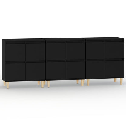 Dressoirs 3 St 60X35X70 Cm Bewerkt Hout Zwart