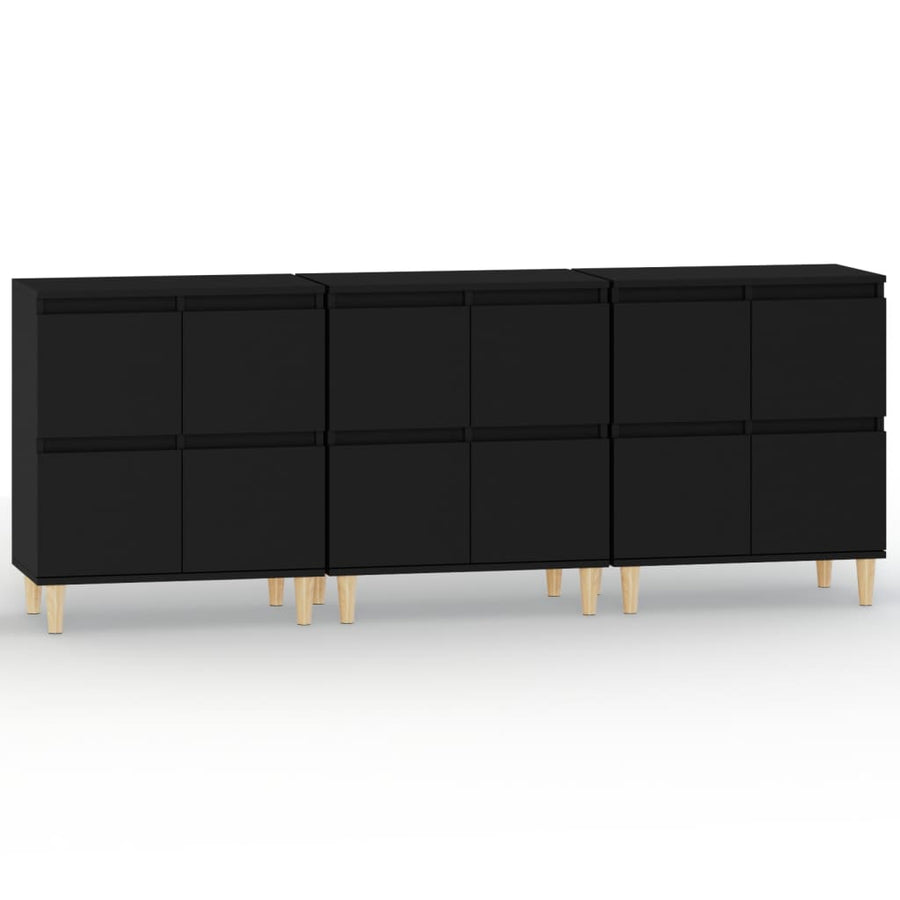Dressoirs 3 St 60X35X70 Cm Bewerkt Hout Zwart
