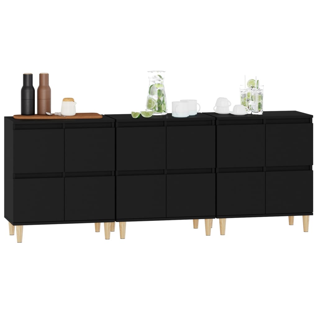 Dressoirs 3 St 60X35X70 Cm Bewerkt Hout Zwart