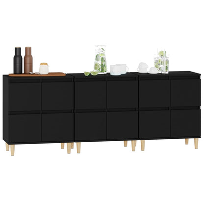 Dressoirs 3 St 60X35X70 Cm Bewerkt Hout Zwart