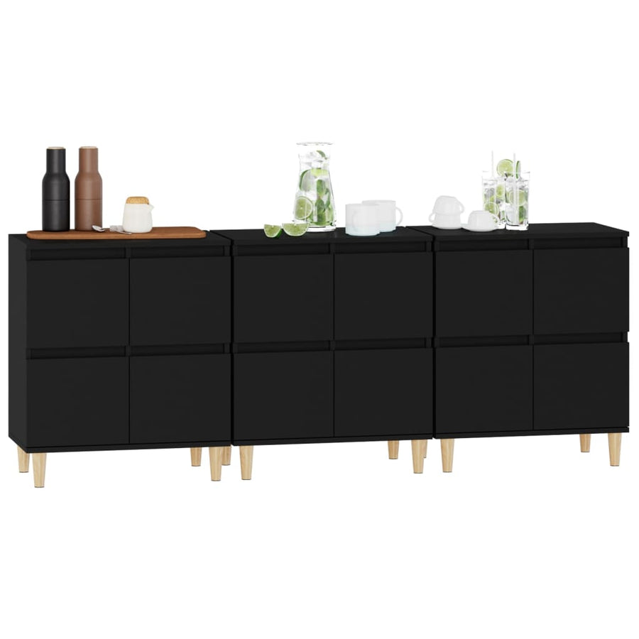 Dressoirs 3 St 60X35X70 Cm Bewerkt Hout Zwart