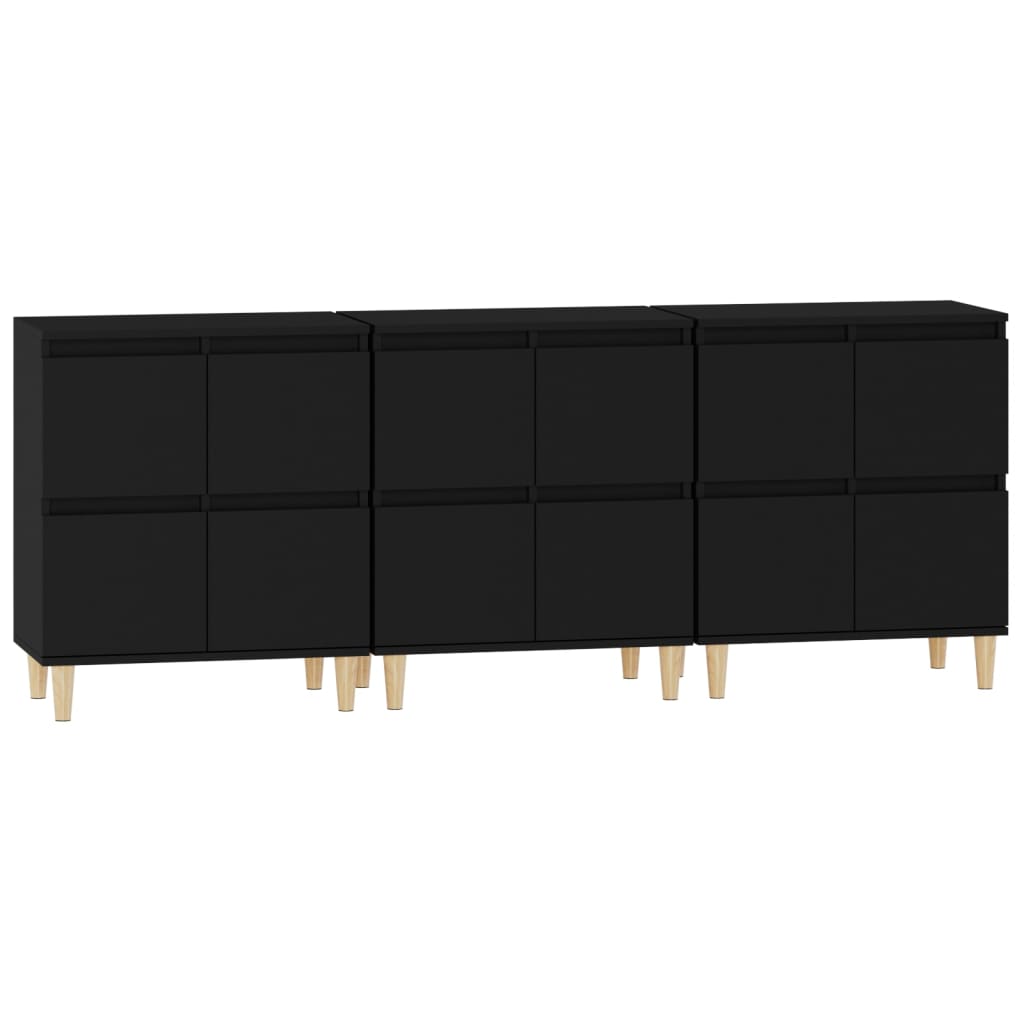 Dressoirs 3 St 60X35X70 Cm Bewerkt Hout Zwart
