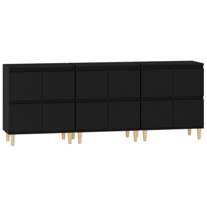 Dressoirs 3 St 60X35X70 Cm Bewerkt Hout Zwart