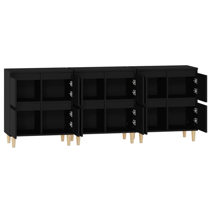Dressoirs 3 St 60X35X70 Cm Bewerkt Hout Zwart