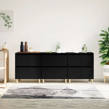 Dressoirs 3 St 60X35X70 Cm Bewerkt Hout Zwart