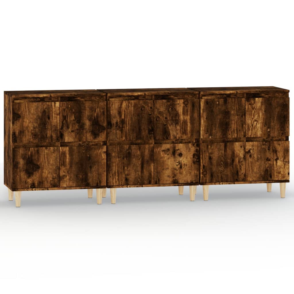 Dressoirs 3 St 60X35X70 Cm Bewerkt Hout Gerookt Eikenkleurig