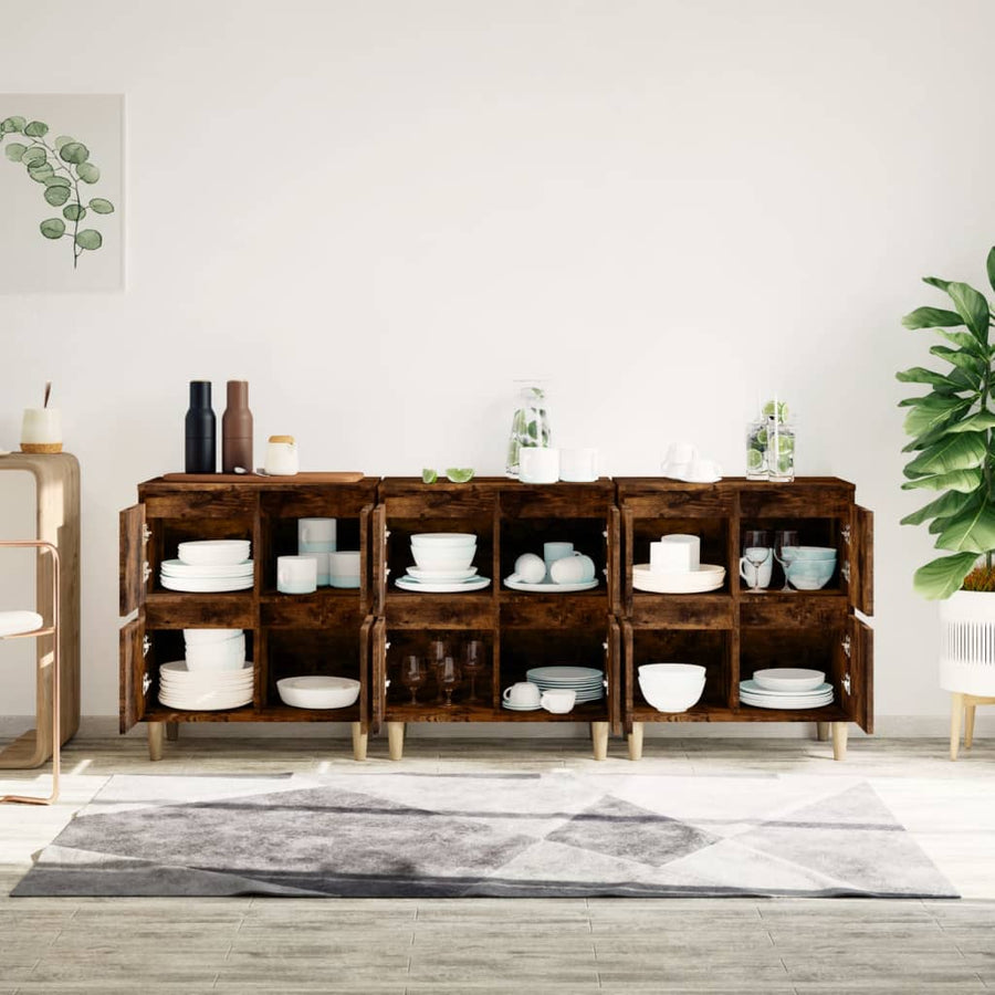 Dressoirs 3 St 60X35X70 Cm Bewerkt Hout Gerookt Eikenkleurig