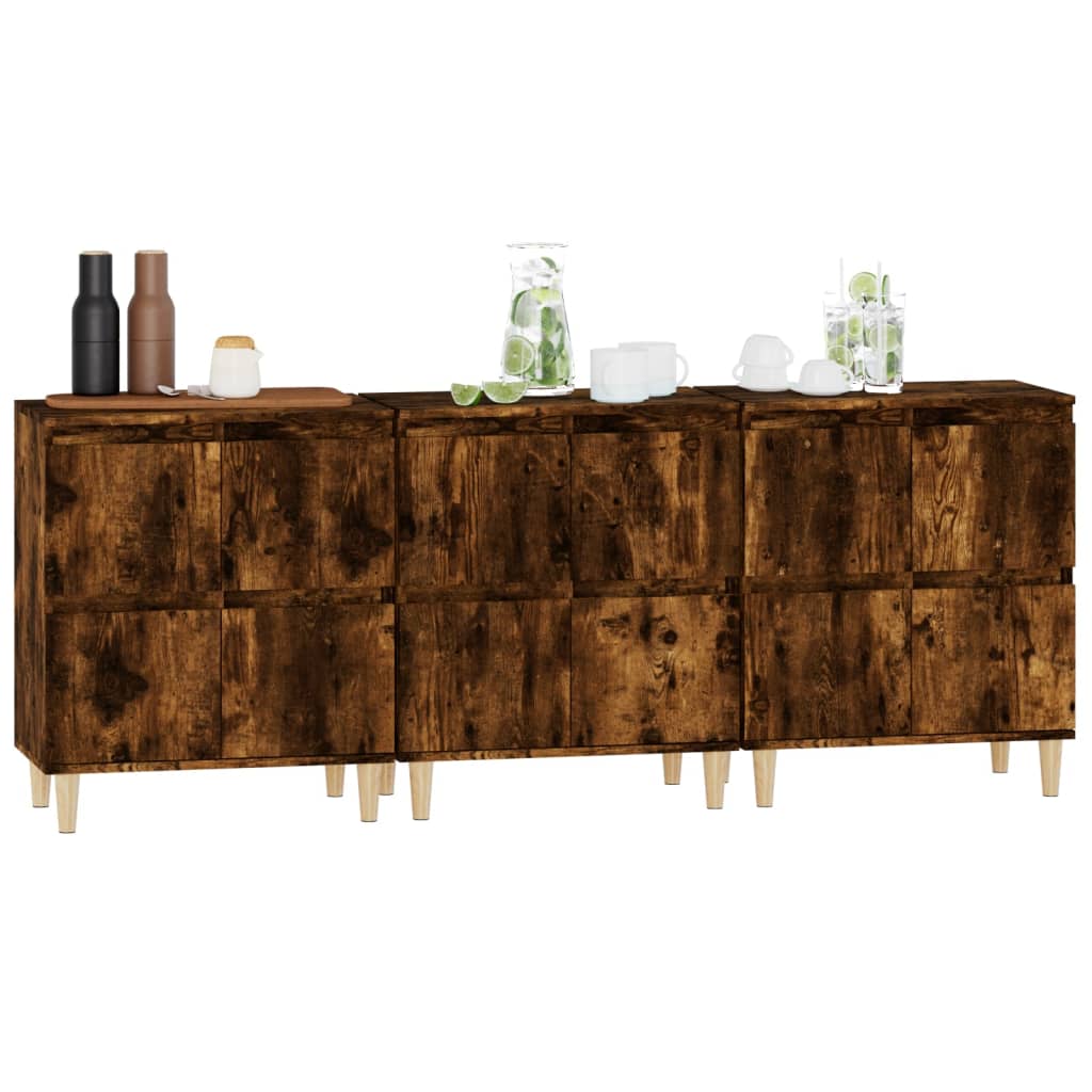 Dressoirs 3 St 60X35X70 Cm Bewerkt Hout Gerookt Eikenkleurig