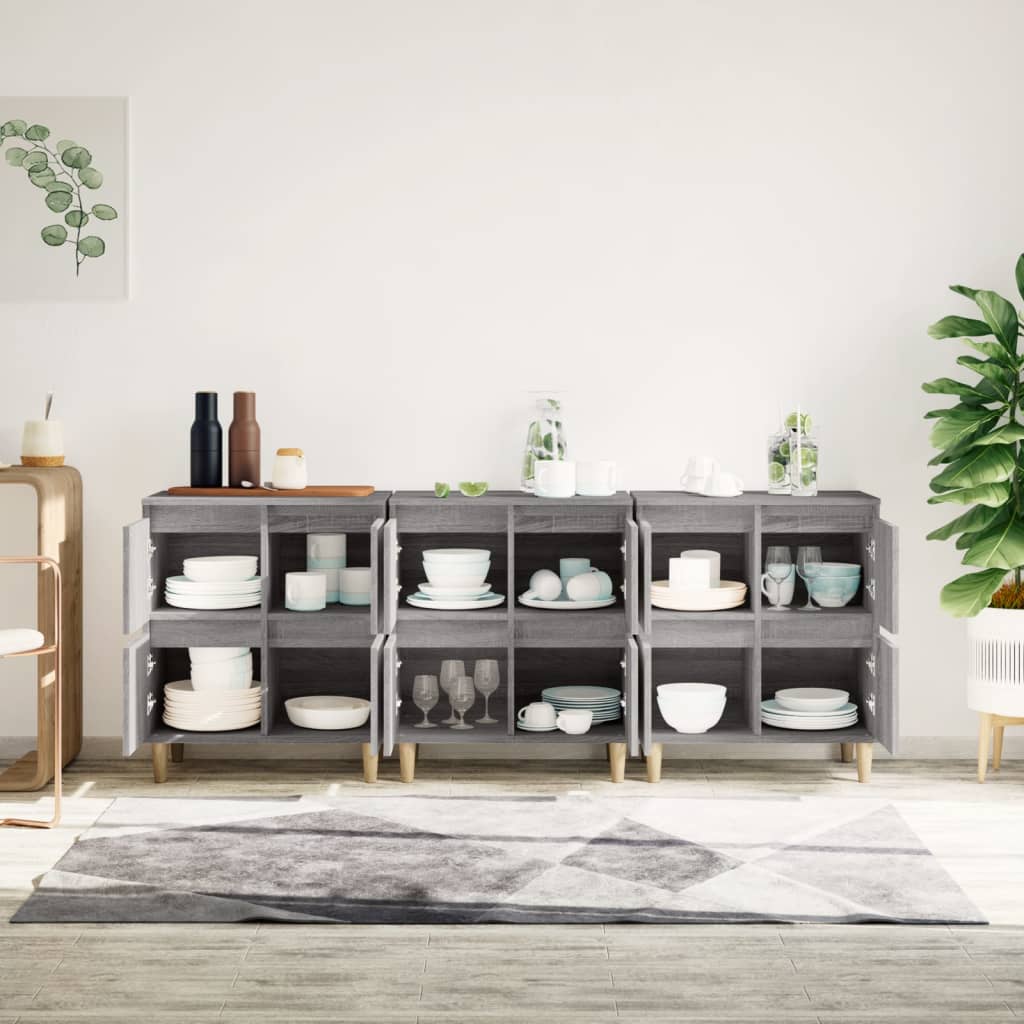 Dressoirs 3 St 60X35X70 Cm Bewerkt Hout Grijs Sonoma Eikenkleur
