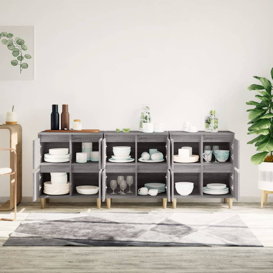 Dressoirs 3 St 60X35X70 Cm Bewerkt Hout Grijs Sonoma Eikenkleur