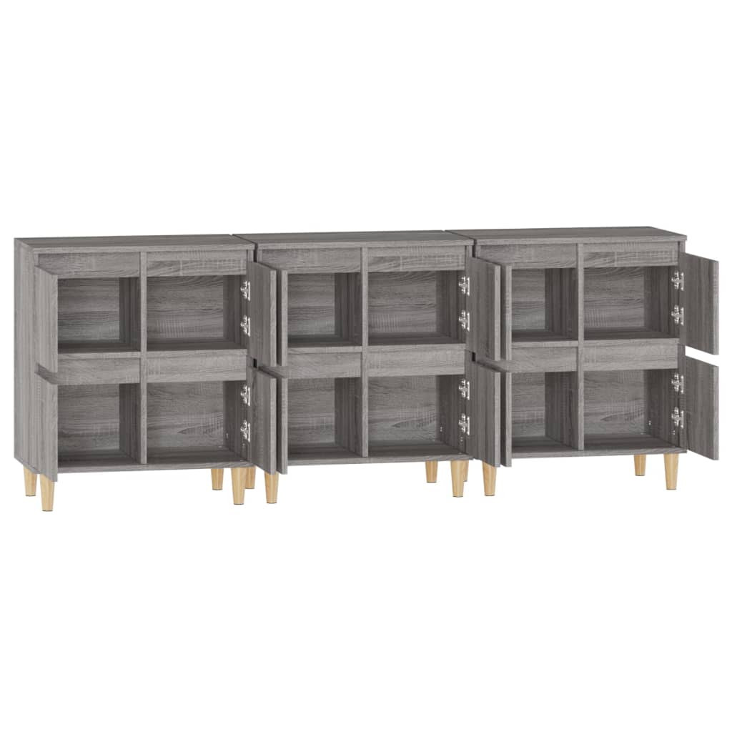 Dressoirs 3 St 60X35X70 Cm Bewerkt Hout Grijs Sonoma Eikenkleur