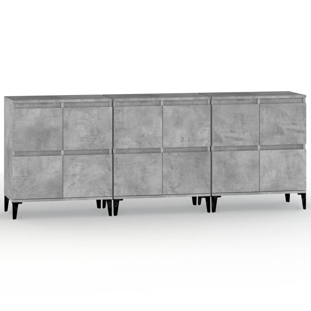Dressoirs 3 St 60X35X70 Cm Bewerkt Hout Betongrijs