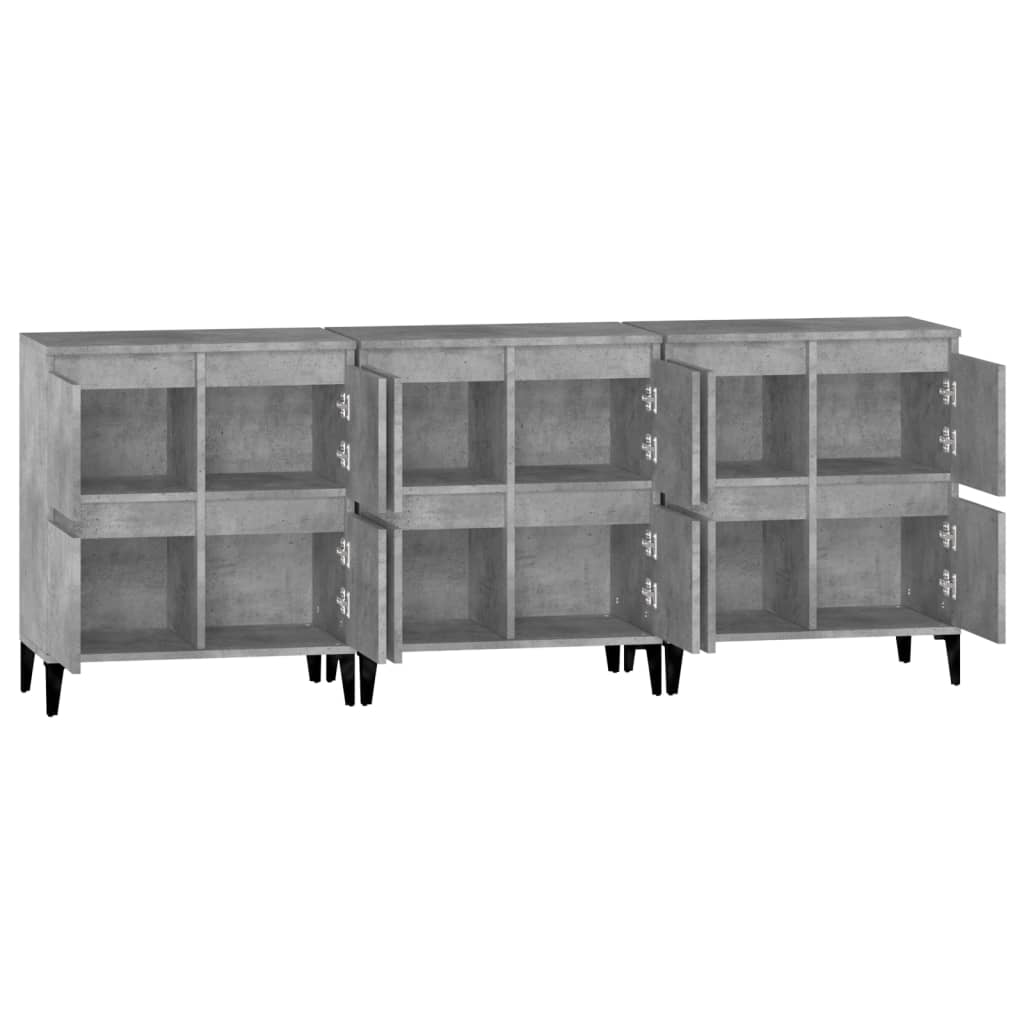 Dressoirs 3 St 60X35X70 Cm Bewerkt Hout Betongrijs