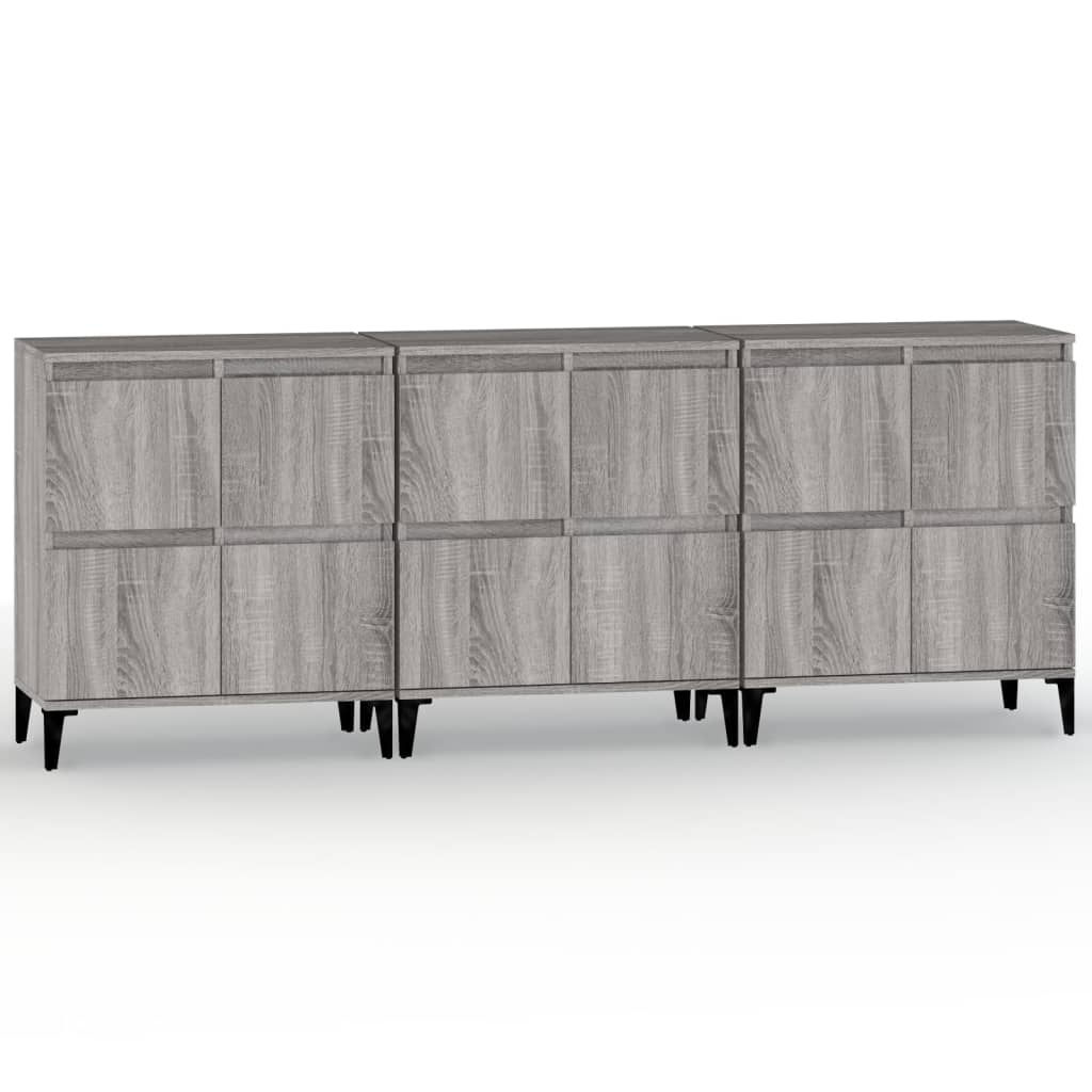 Dressoirs 3 St 60X35X70 Cm Bewerkt Hout Grijs Sonoma Eikenkleur