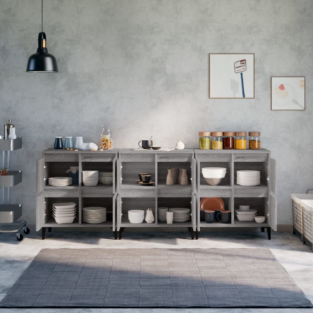 Dressoirs 3 St 60X35X70 Cm Bewerkt Hout Grijs Sonoma Eikenkleur