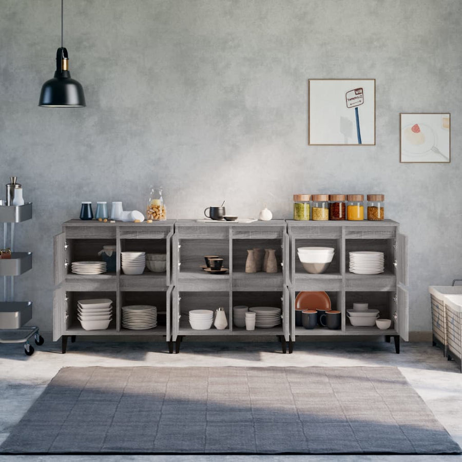 Dressoirs 3 St 60X35X70 Cm Bewerkt Hout Grijs Sonoma Eikenkleur
