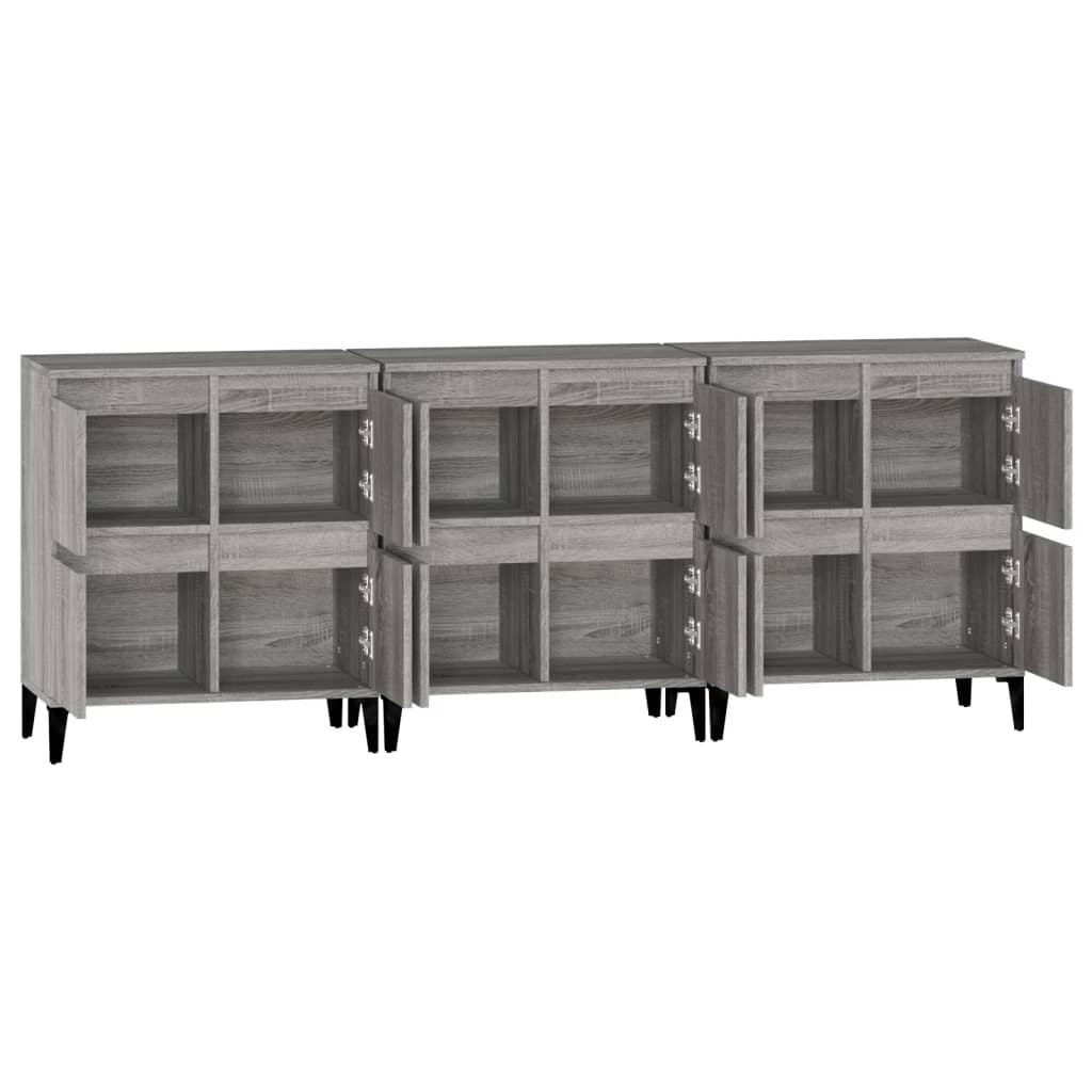 Dressoirs 3 St 60X35X70 Cm Bewerkt Hout Grijs Sonoma Eikenkleur