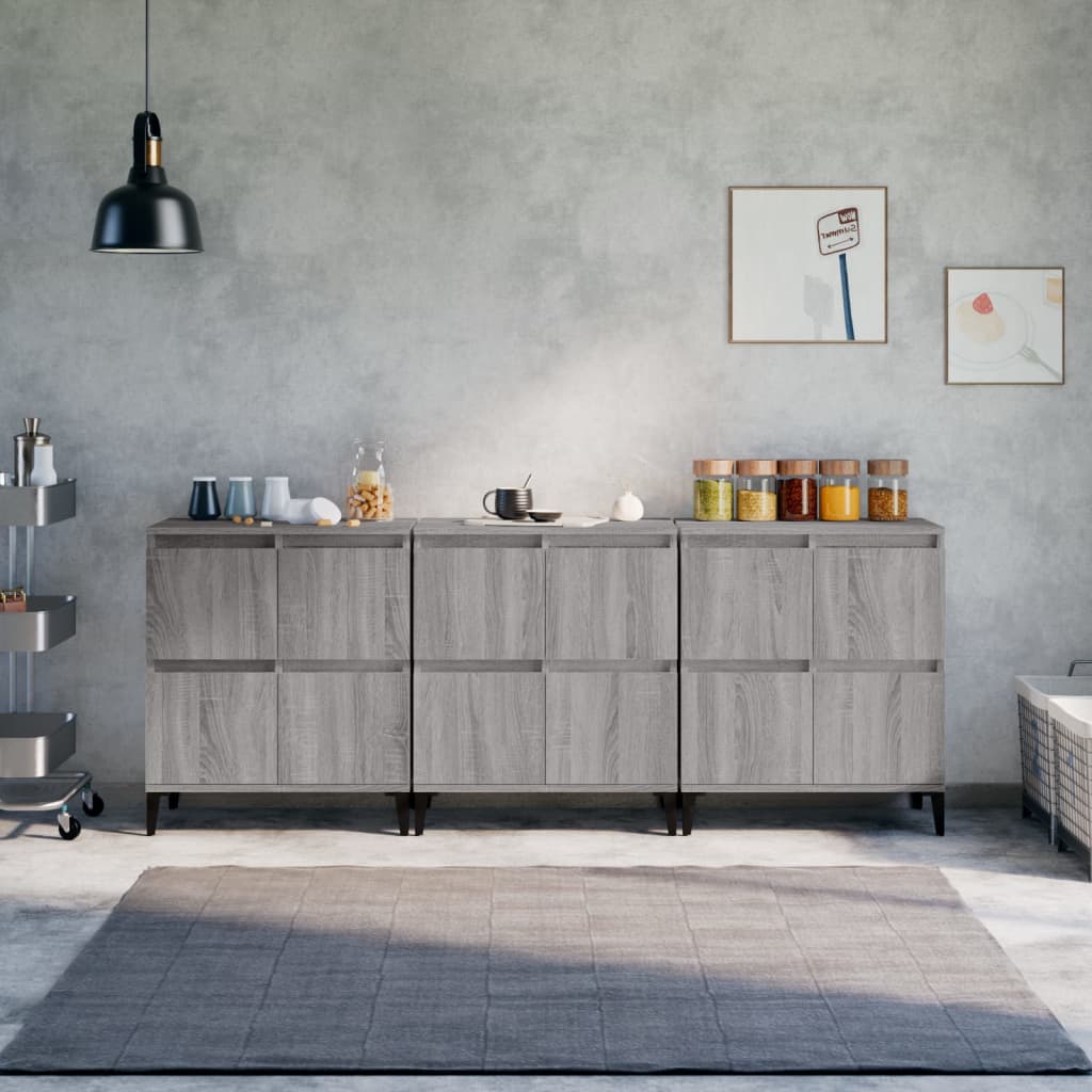 Dressoirs 3 St 60X35X70 Cm Bewerkt Hout Grijs Sonoma Eikenkleur