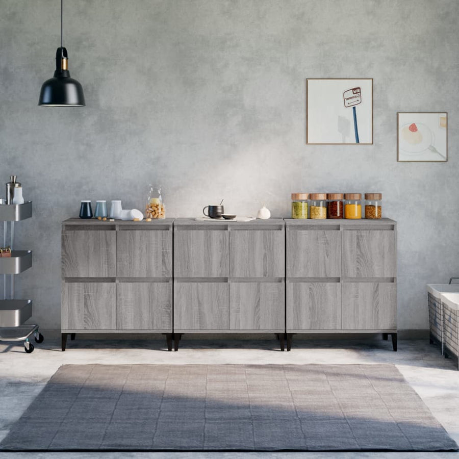 Dressoirs 3 St 60X35X70 Cm Bewerkt Hout Grijs Sonoma Eikenkleur