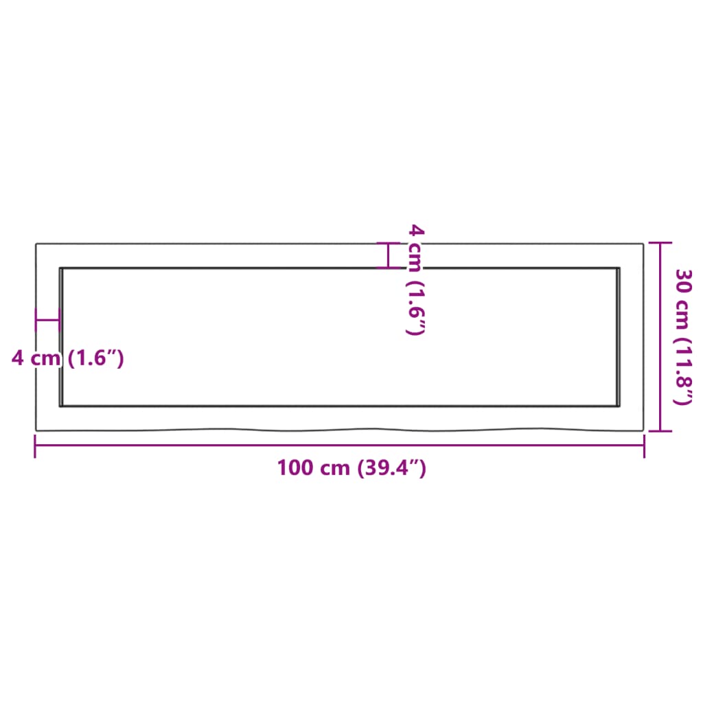 Wastafelblad 100x30x(2-6) cm onbehandeld massief hout
