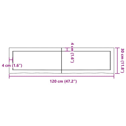 Wastafelblad 120X30X(2-4) Cm Behandeld Massief Hout Lichtbruin 120 x 30 x 4 cm