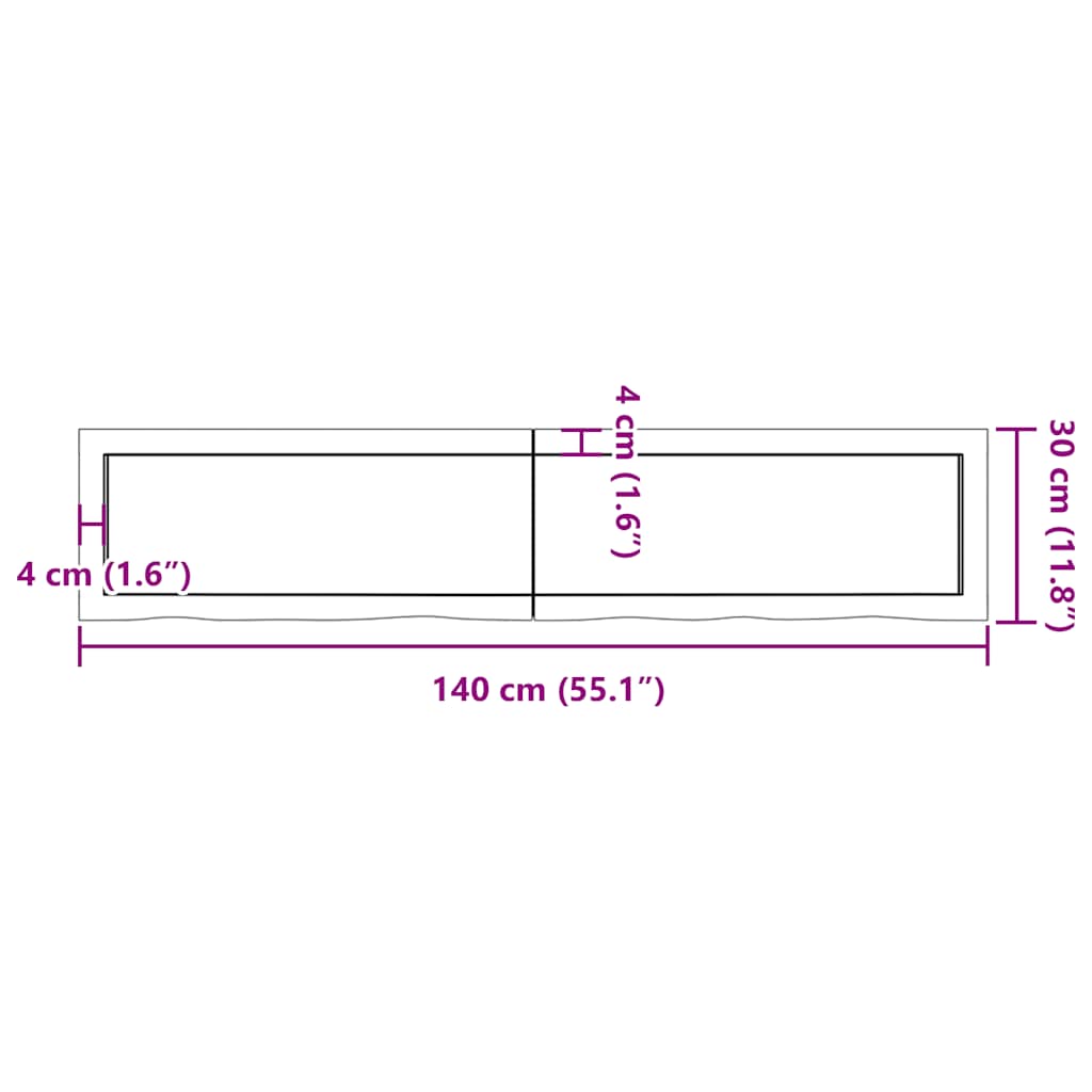 Wastafelblad 140x30x(2-4) cm behandeld massief hout lichtbruin