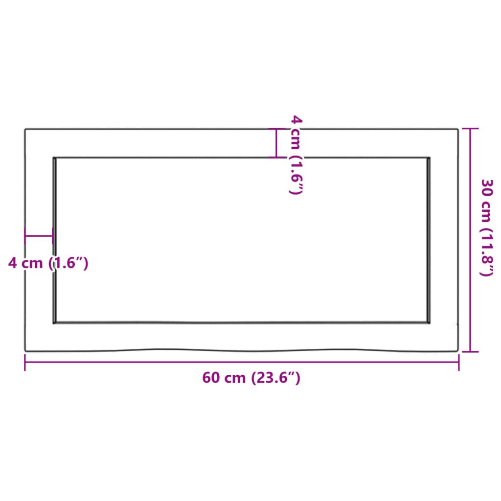 Wastafelblad 60x30x(2-4) cm behandeld massief hout donkerbruin