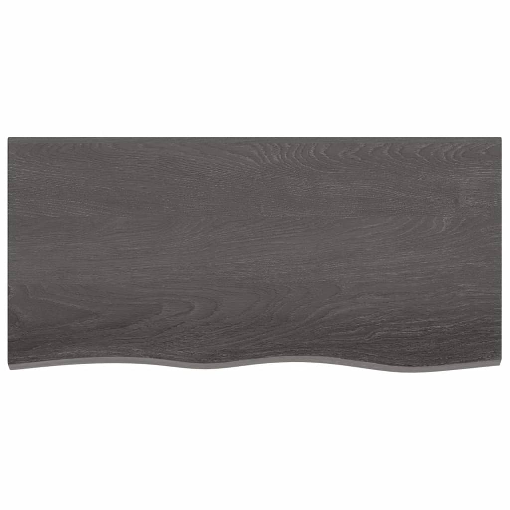 Wastafelblad 100X50X(2-4) Cm Behandeld Massief Hout Donkerbruin Donkergrijs 100 x 50 x 4 cm