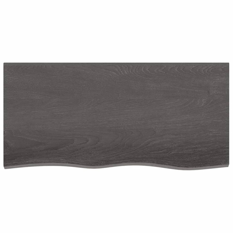 Wastafelblad 100X50X(2-4) Cm Behandeld Massief Hout Donkerbruin Donkergrijs 100 x 50 x 4 cm