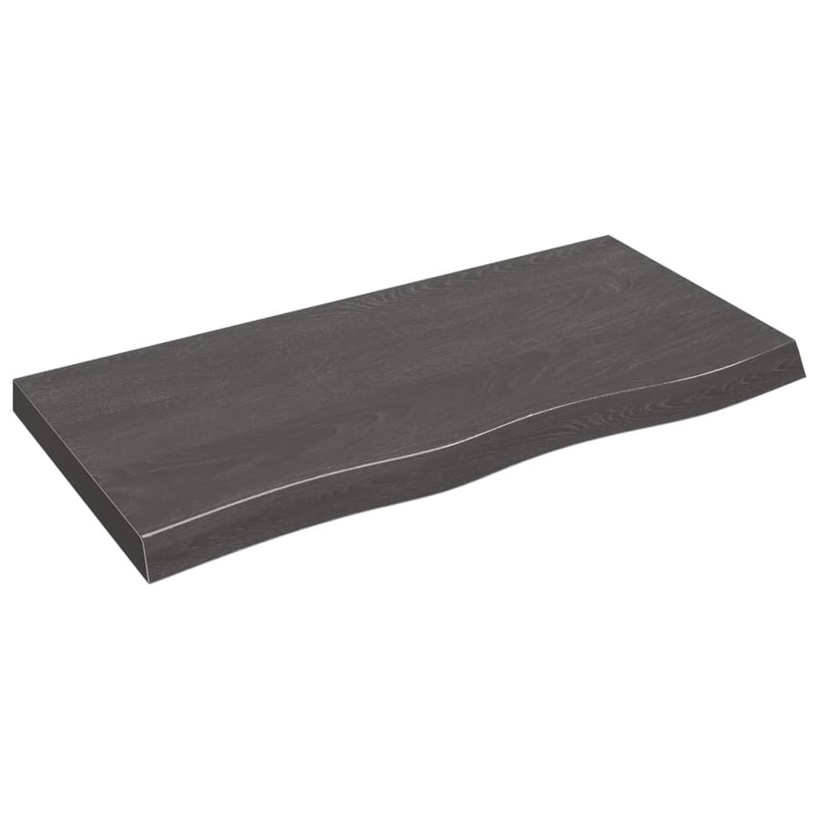 Wastafelblad 100X50X(2-6) Cm Behandeld Massief Hout Donkerbruin Donkergrijs 100 x 50 x 6 cm