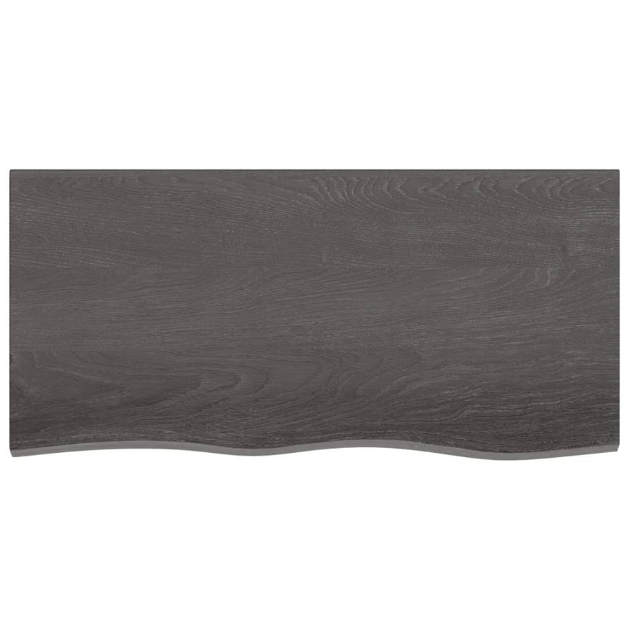 Wastafelblad 100X50X(2-6) Cm Behandeld Massief Hout Donkerbruin Donkergrijs 100 x 50 x 6 cm