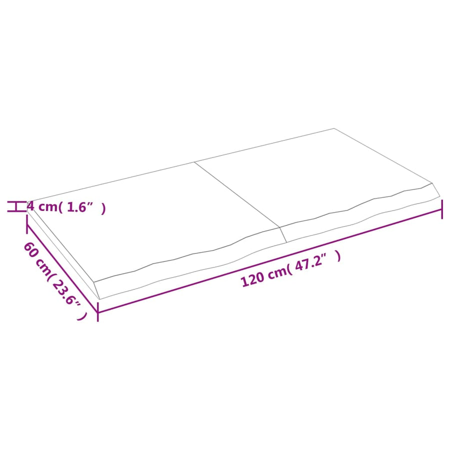 Wastafelblad 120X60X(2-4) Cm Behandeld Massief Hout Donkerbruin Donkergrijs 120 x 60 x 4 cm