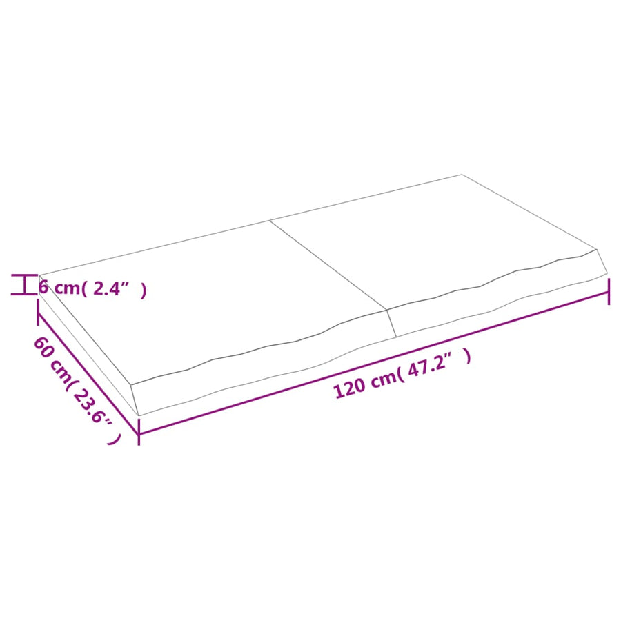 Wastafelblad 120X60X(2-6) Cm Behandeld Massief Hout Donkerbruin Donkergrijs 120 x 60 x 6 cm