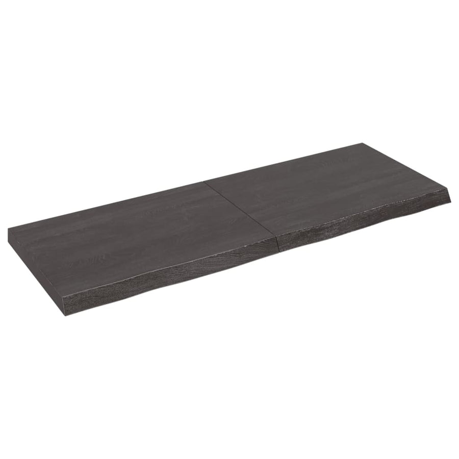 Wastafelblad 140X50X(2-6) Cm Behandeld Massief Hout Donkerbruin Donkergrijs 140 x 50 x 6 cm