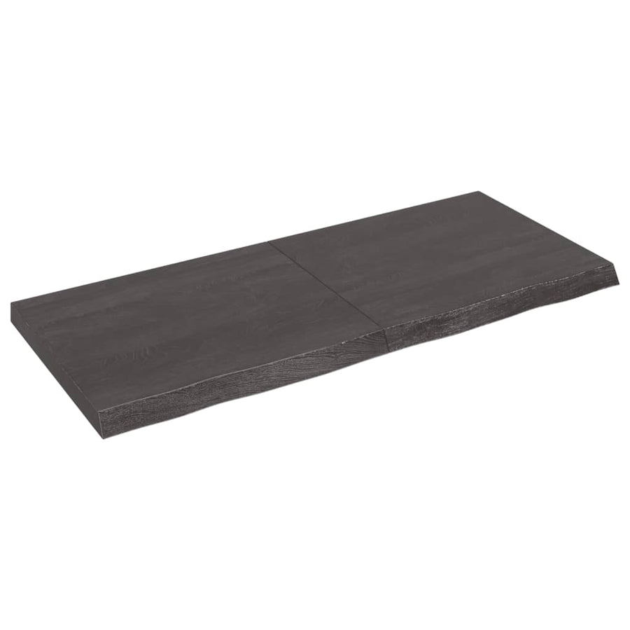 Wastafelblad 140X60X(2-6) Cm Behandeld Massief Hout Donkerbruin Donkergrijs 140 x 60 x 6 cm