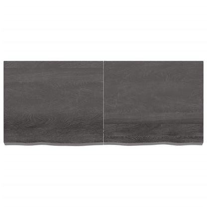 Wastafelblad 140X60X(2-6) Cm Behandeld Massief Hout Donkerbruin Donkergrijs 140 x 60 x 6 cm