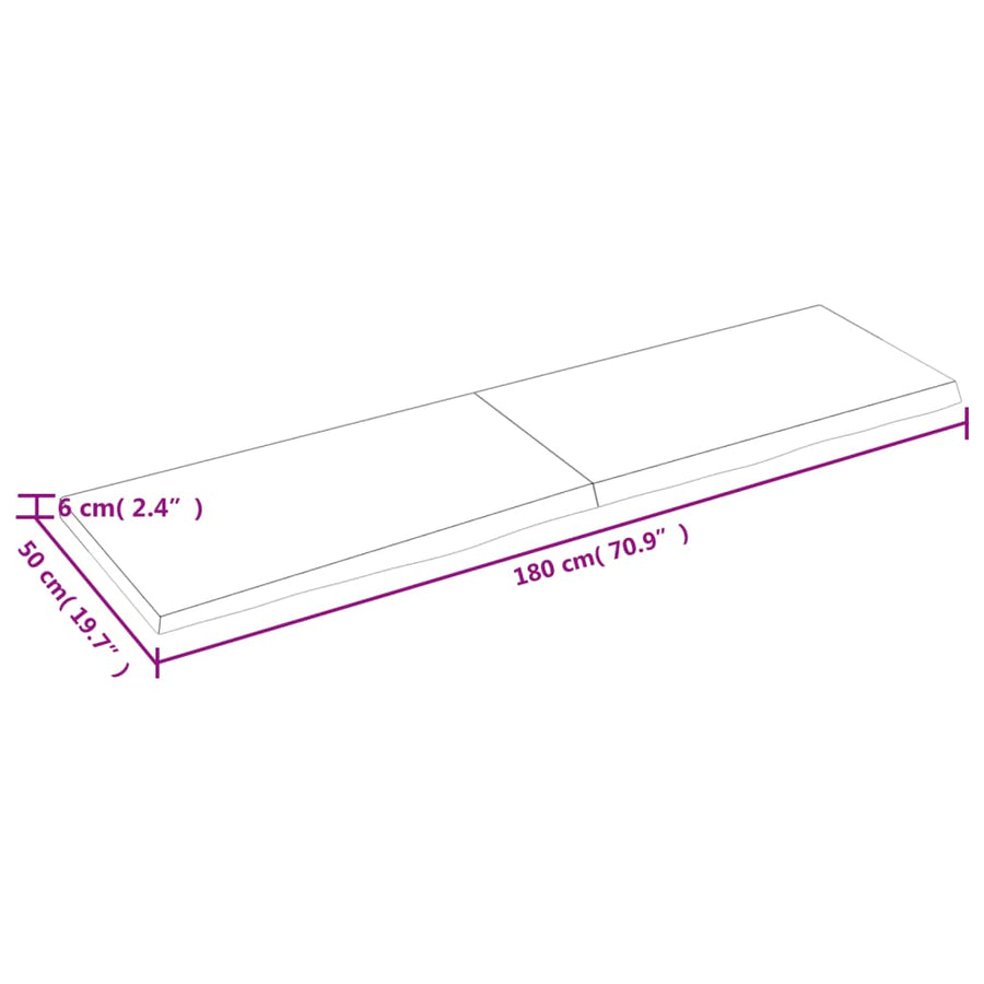 Wastafelblad 180X50X(2-6) Cm Behandeld Massief Hout Donkerbruin Donkergrijs 180 x 50 x 6 cm