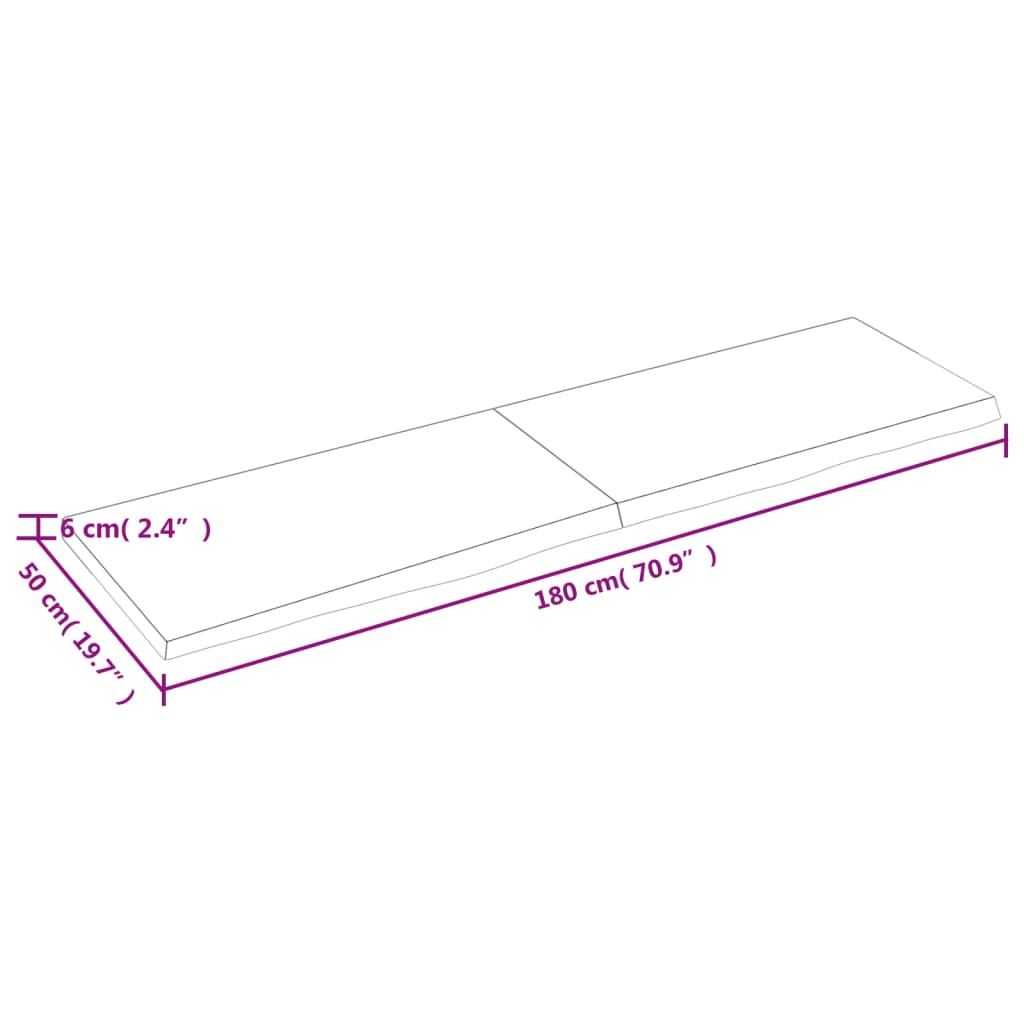 Wastafelblad 180X50X(2-6) Cm Behandeld Massief Hout Donkerbruin Donkergrijs 180 x 50 x 6 cm