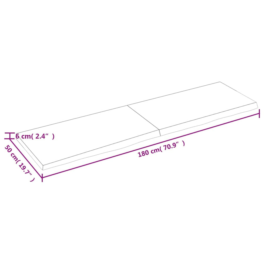 Wastafelblad 180X50X(2-6) Cm Behandeld Massief Hout Donkerbruin Donkergrijs 180 x 50 x 6 cm