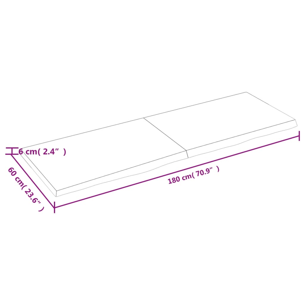 Wastafelblad 180X60X(2-6) Cm Behandeld Massief Hout Donkerbruin Donkergrijs 180 x 60 x 6 cm