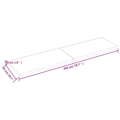 Wastafelblad 200X50X(2-4) Cm Behandeld Massief Hout Donkerbruin Donkergrijs 200 x 50 x 4 cm