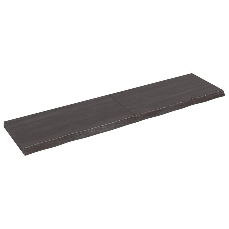 Wastafelblad 200X50X(2-6) Cm Behandeld Massief Hout Donkerbruin Donkergrijs 200 x 50 x 6 cm